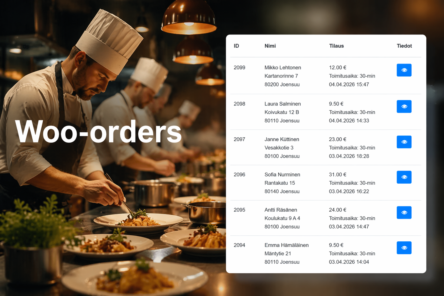 Woo-orders – ravintoloiden hallintapaneeli WooCommerce-tilauksille